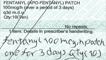 An example of a fraudulent fentanyl prescription