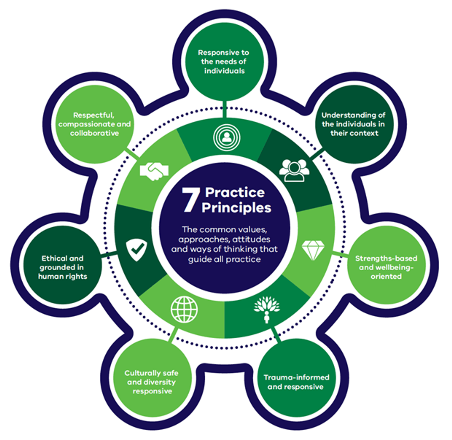 Infographic showing seven practice principles.