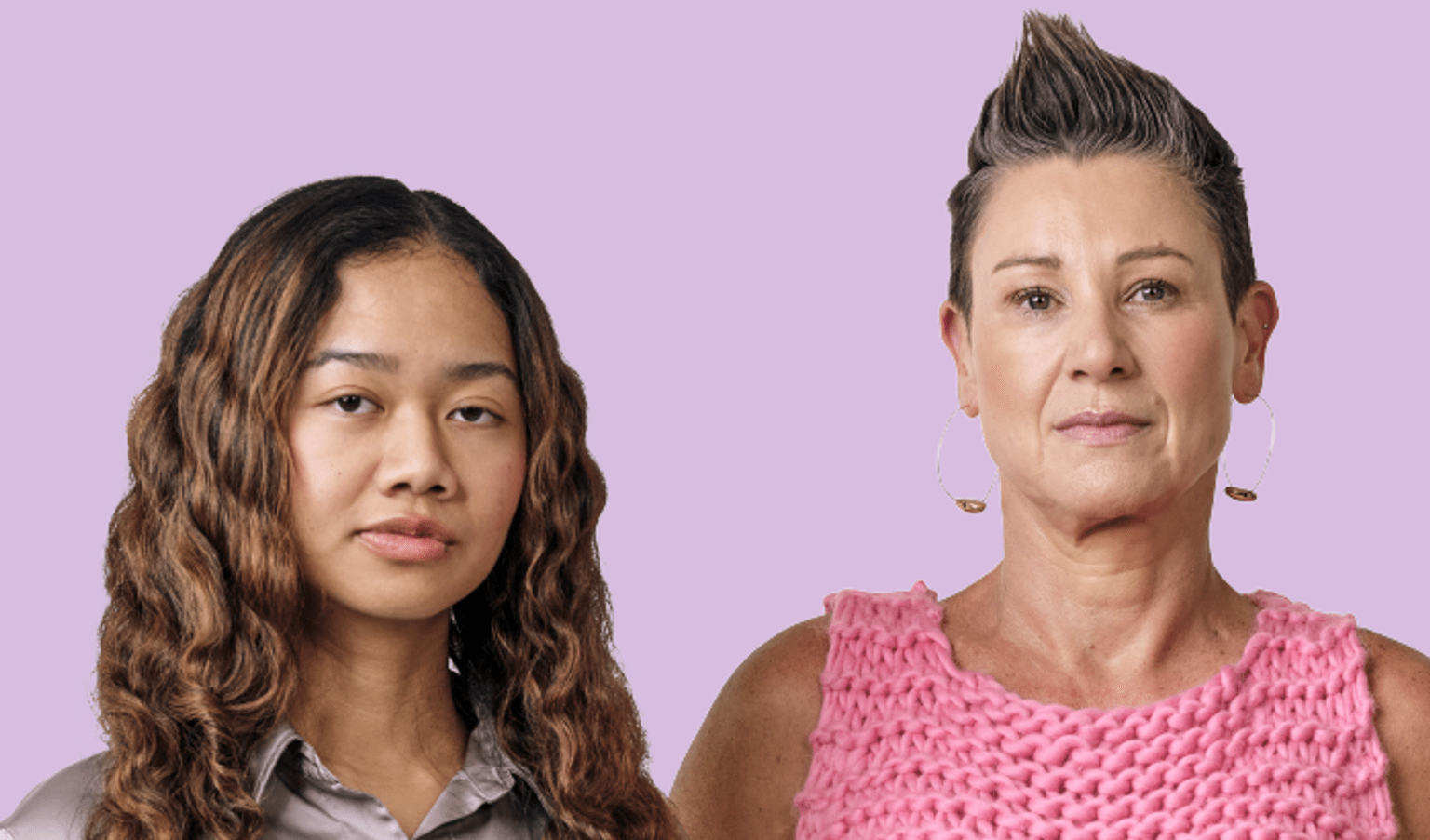 Two women looking serious as they represent the Inquiry into Women's Pain.