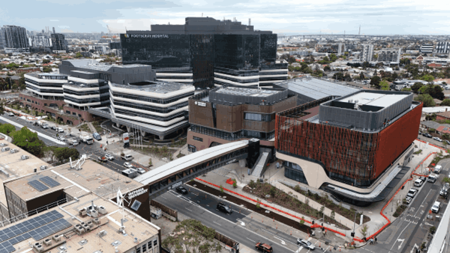 Aerial view of the new Footscray Hospital