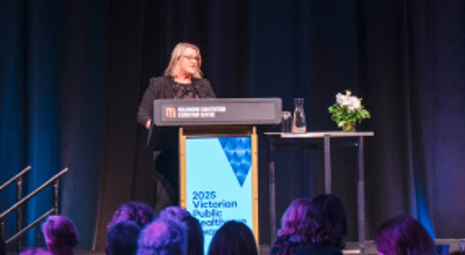 Minister Stitt speaking at the Victorian Public Healthcare Awards 2025